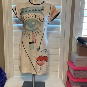 Zara Artistic Face Print Mini Dress - Multicolor